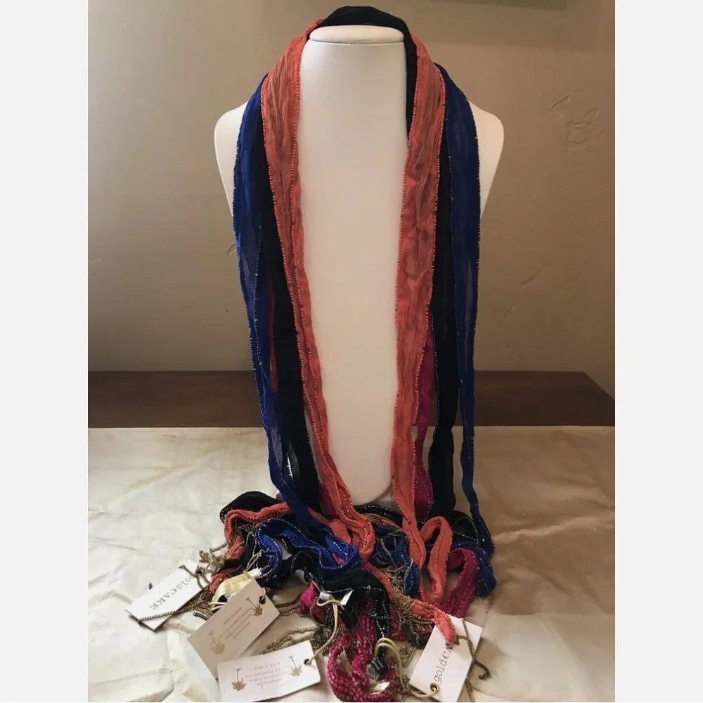 Gold Cake Beaded Choker Scarf Wrap Boho Necklace